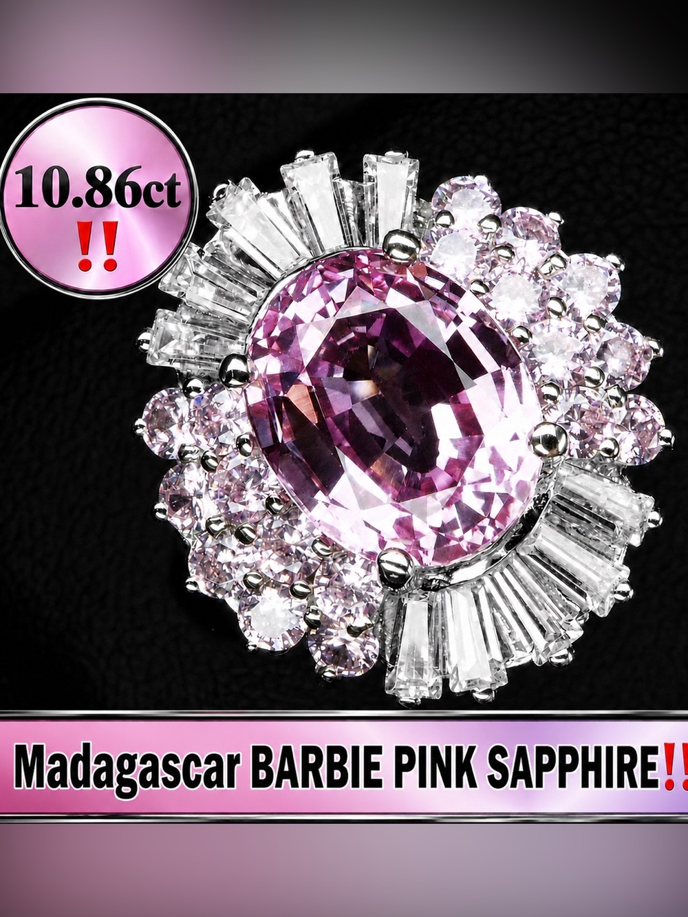 Barbie Pink‼️ Sapphire Ring 10.86ct.  14k white Gold on Silver size 7.75 or 8